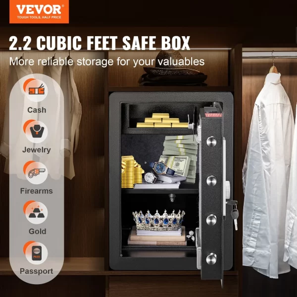 VEVOR Safe 2.2 Cubic Feet Home Safe Steel for Cash Gold 15.75x13x23.6 inch - Image 13