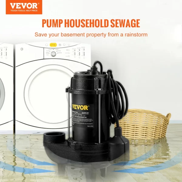 VEVOR Submersible Sewage Pump Water Pump 3/4 HP 5880GPH Cast Iron with Float - Image 42