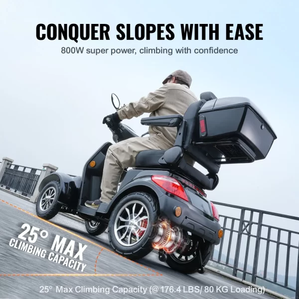 VEVOR Heavy Duty 4-Wheel Mobility Scooters for Seniors & Adults 500lbs Capacity - 31 Miles 3-Speed Long Range, 800W All Terrain Electric Recreational Scooter Wheelchair with 25 Max Climbing Capacity - Image 2