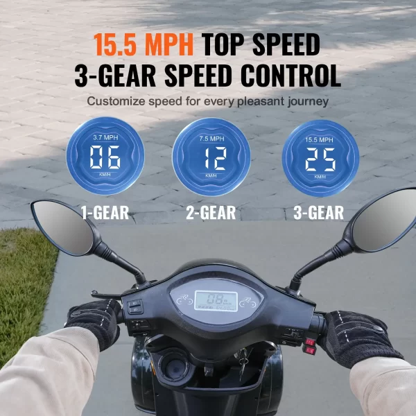VEVOR Heavy Duty 4-Wheel Mobility Scooters for Seniors & Adults 500lbs Capacity - 31 Miles 3-Speed Long Range, 800W All Terrain Electric Recreational Scooter Wheelchair with 25 Max Climbing Capacity - Image 3